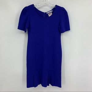 Yoana Baraschi Dress Kick Pleat Sheath Short Sleeve Blue Size S